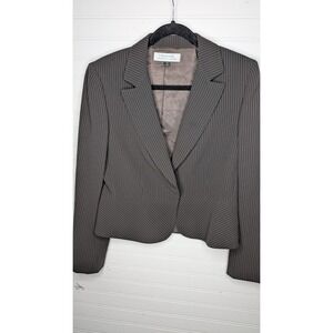 Tahari Arthur Levine Womens Blazer 10 Pinstriped Snap Button Closure Career Work